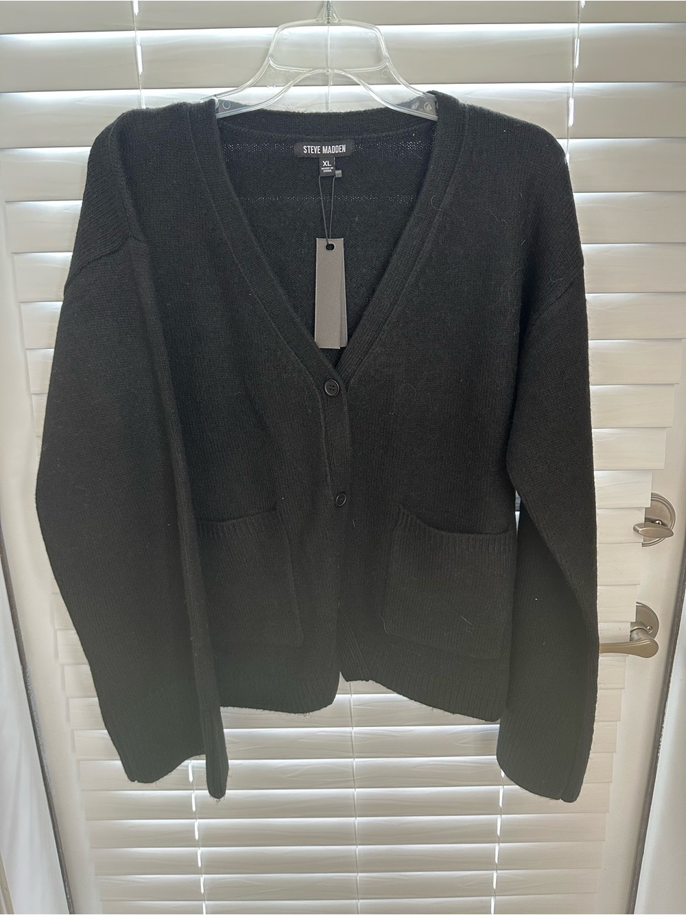 Steve Madden Black V-Neck Pocket Button Cardigan